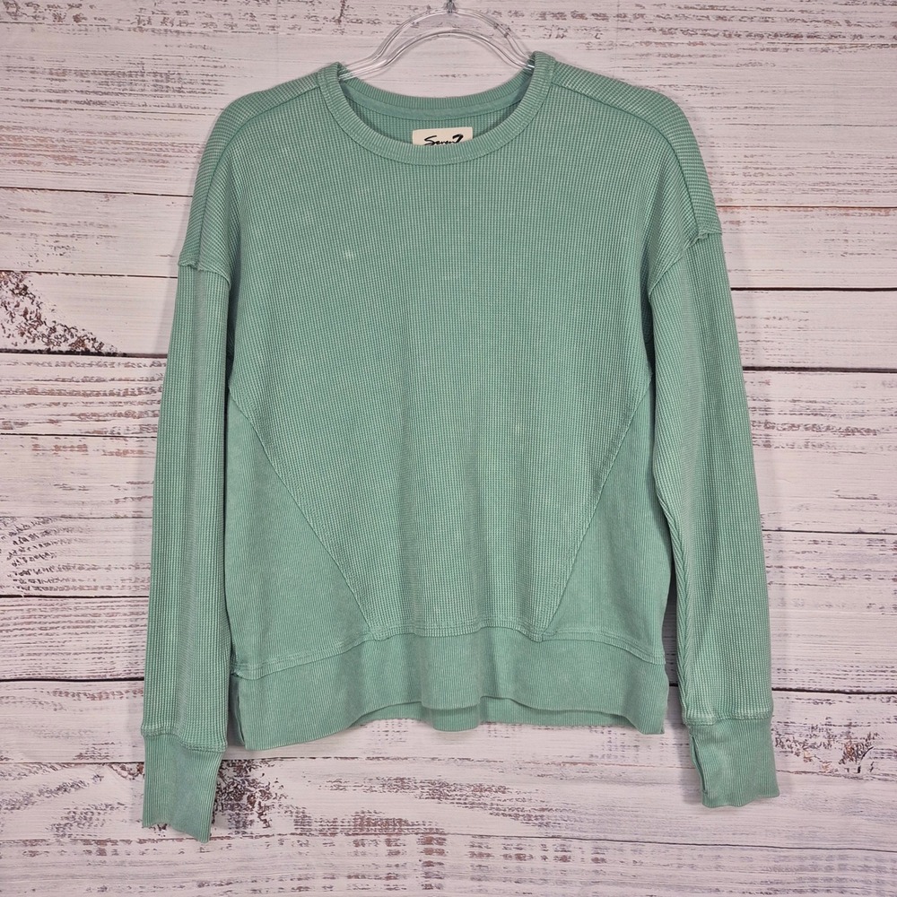 Seven7 Premium Brand Sage Green Waffle Knit Thermal Top with Thumbholes Small